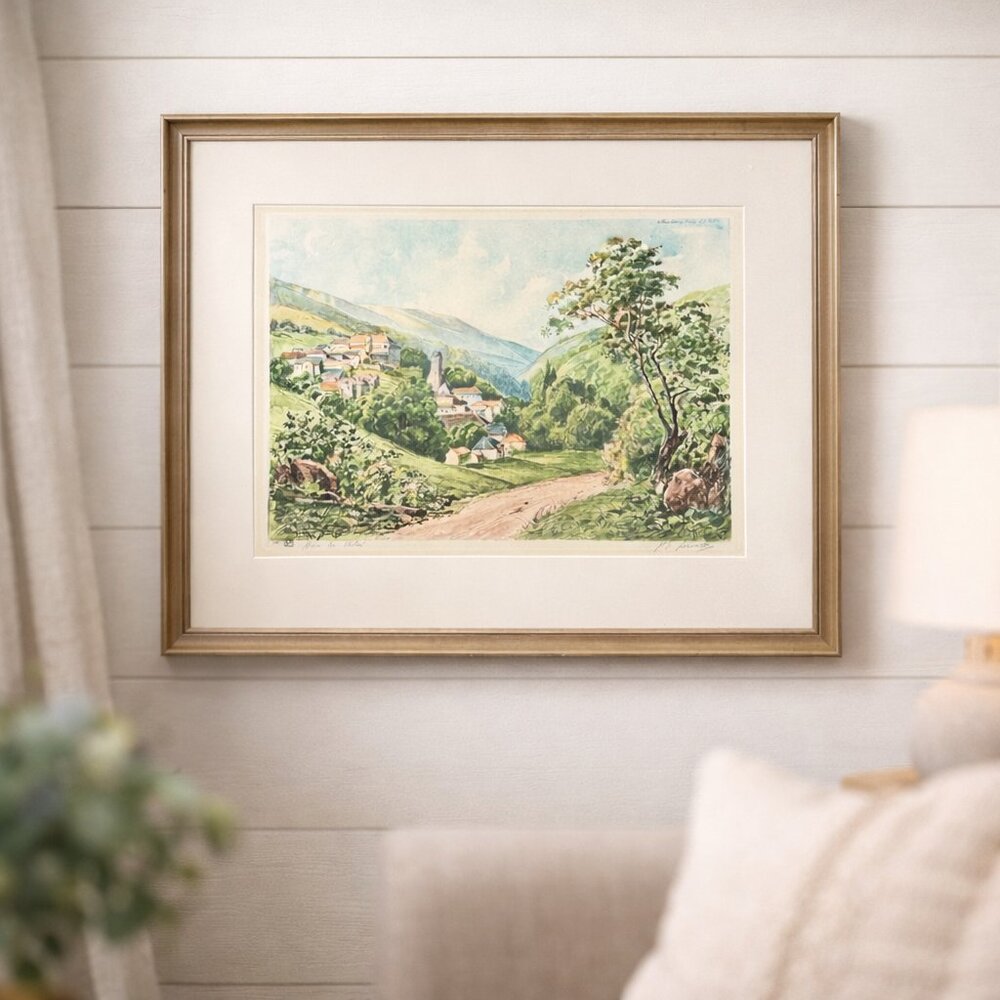 Original Paul-Émile Lecomte Aquatint Etching In the Valley Signed Vintage Art